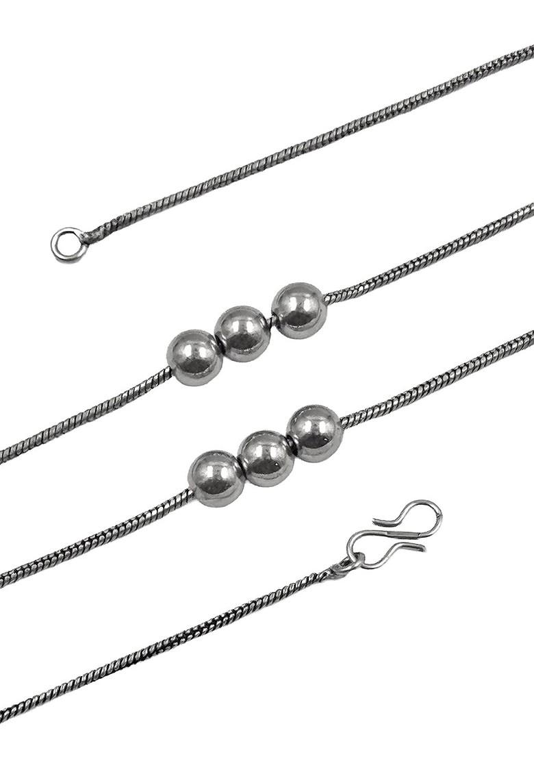 Silver Plated Oxidised And Beaded Necklace