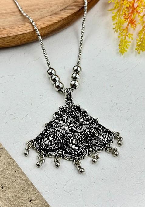 Silver Plated Oxidised And Beaded Necklace