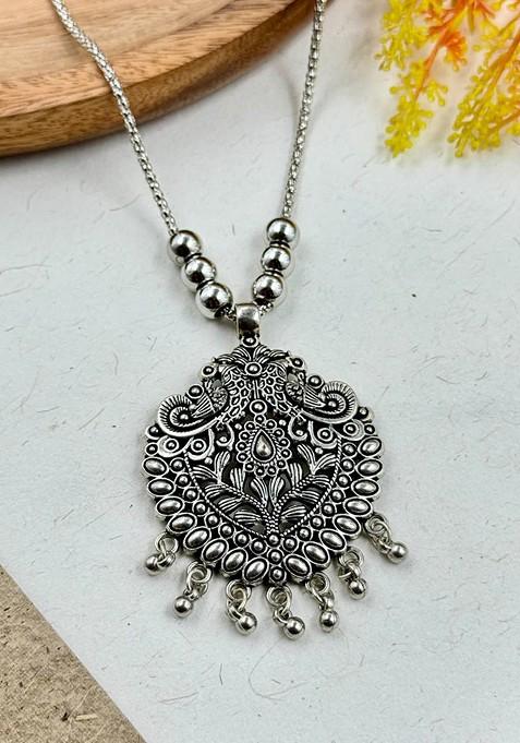 Silver Plated Artificial Beaded Oxidised Necklace