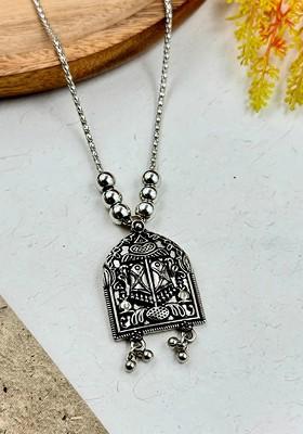 Silver Plated Oxidised And Beaded Necklace