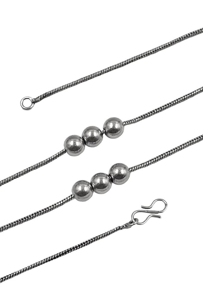 Silver Plated Oxidised And Beaded Necklace