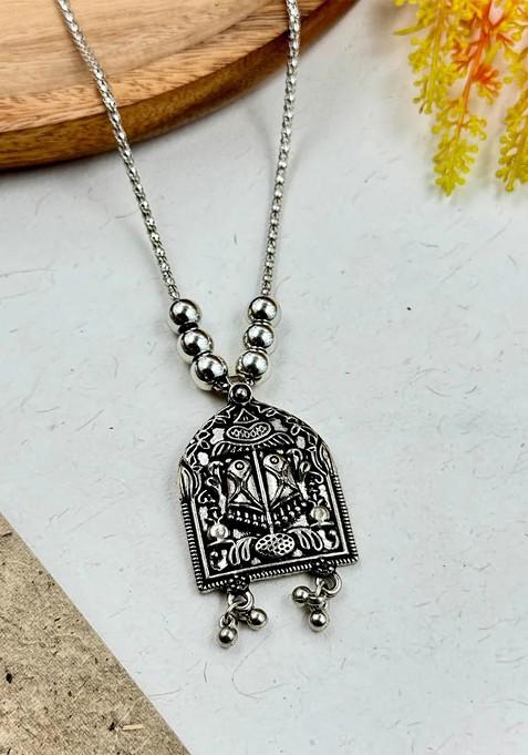 Silver Plated Oxidised And Beaded Necklace