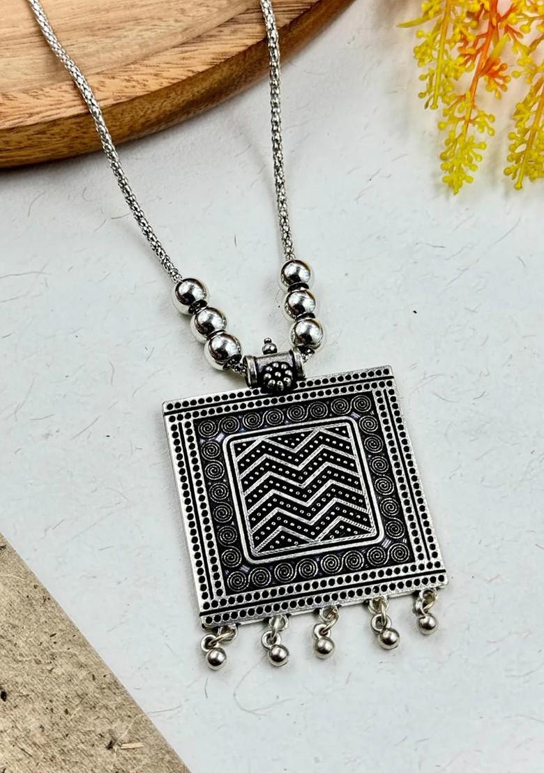 Silver Plated Artificial Beaded Oxidised Necklace