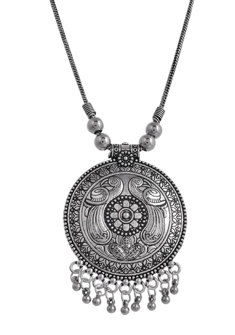 Silver Plated Oxidised Circular Pendant