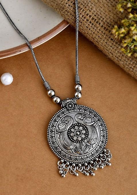 Silver Plated Oxidised Circular Pendant