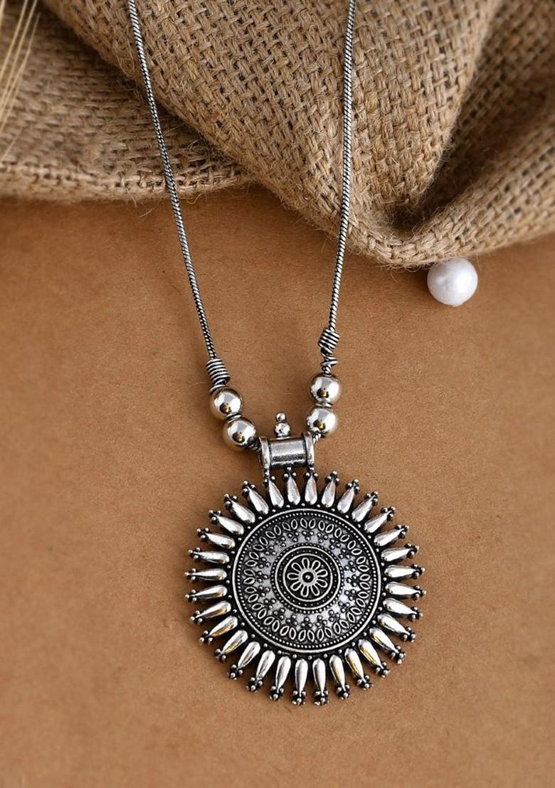 Brass Silver Plated Oxidised Necklace