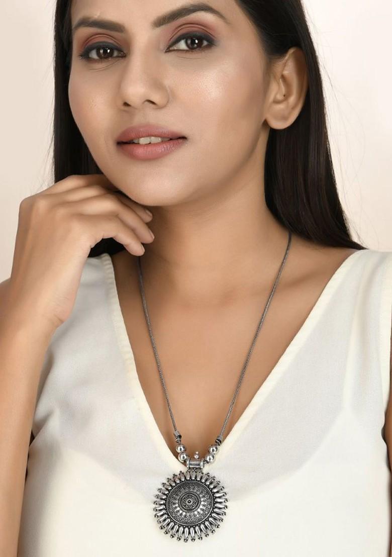 Brass Silver Plated Oxidised Necklace