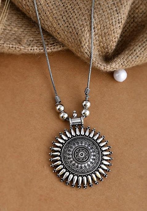 Brass Silver Plated Oxidised Necklace
