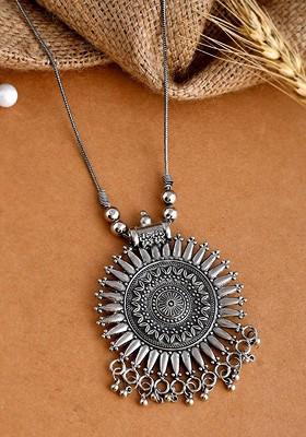 Silver Plated Oxidised And Beaded Necklace