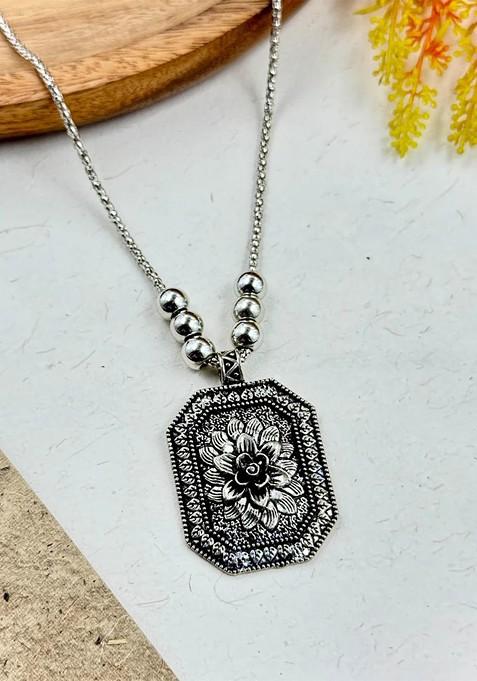 Brass Silver Plated Oxidised Necklace