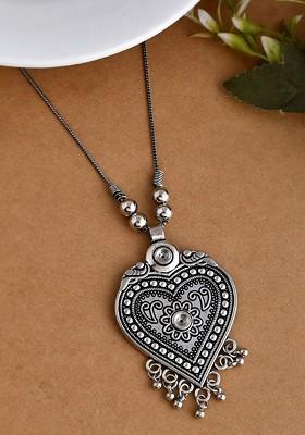 Silver Plated Artificial Beaded Oxidised Necklace