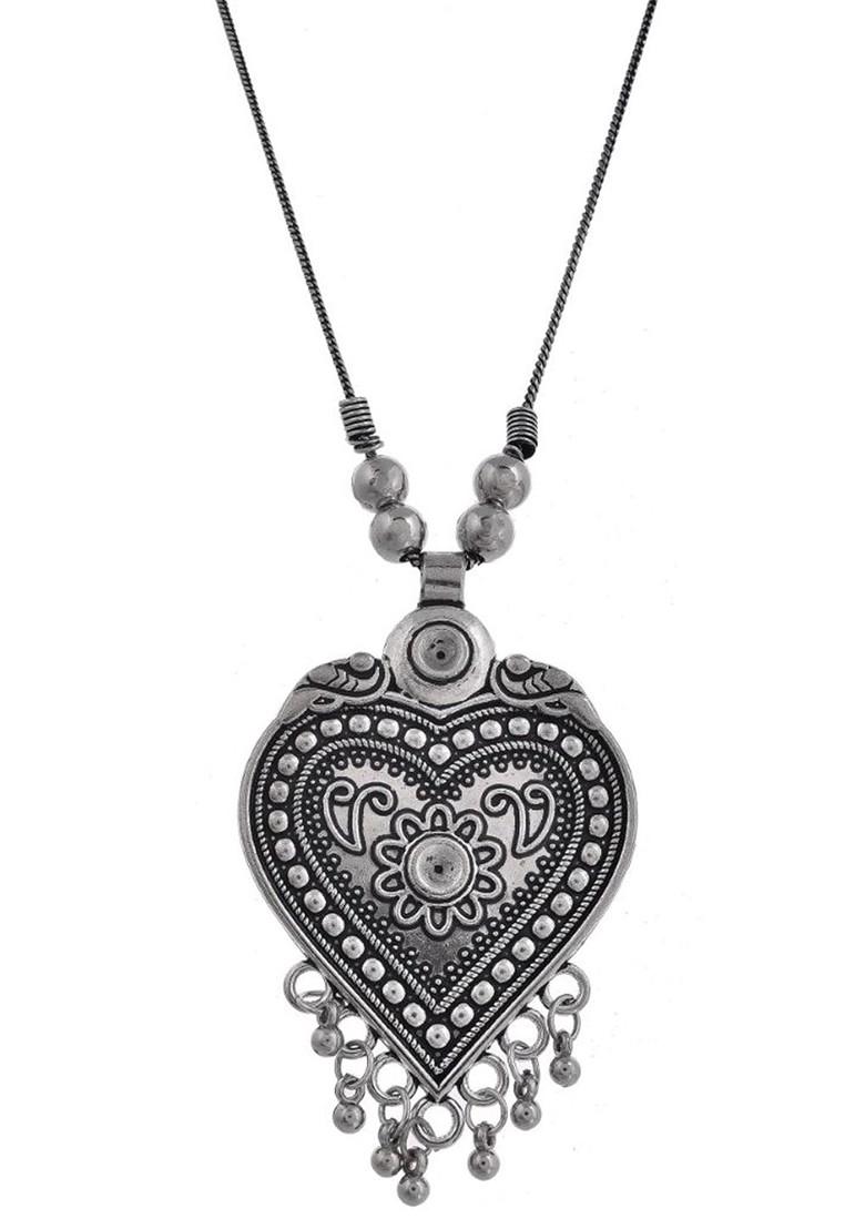 Silver Plated Artificial Beaded Oxidised Necklace