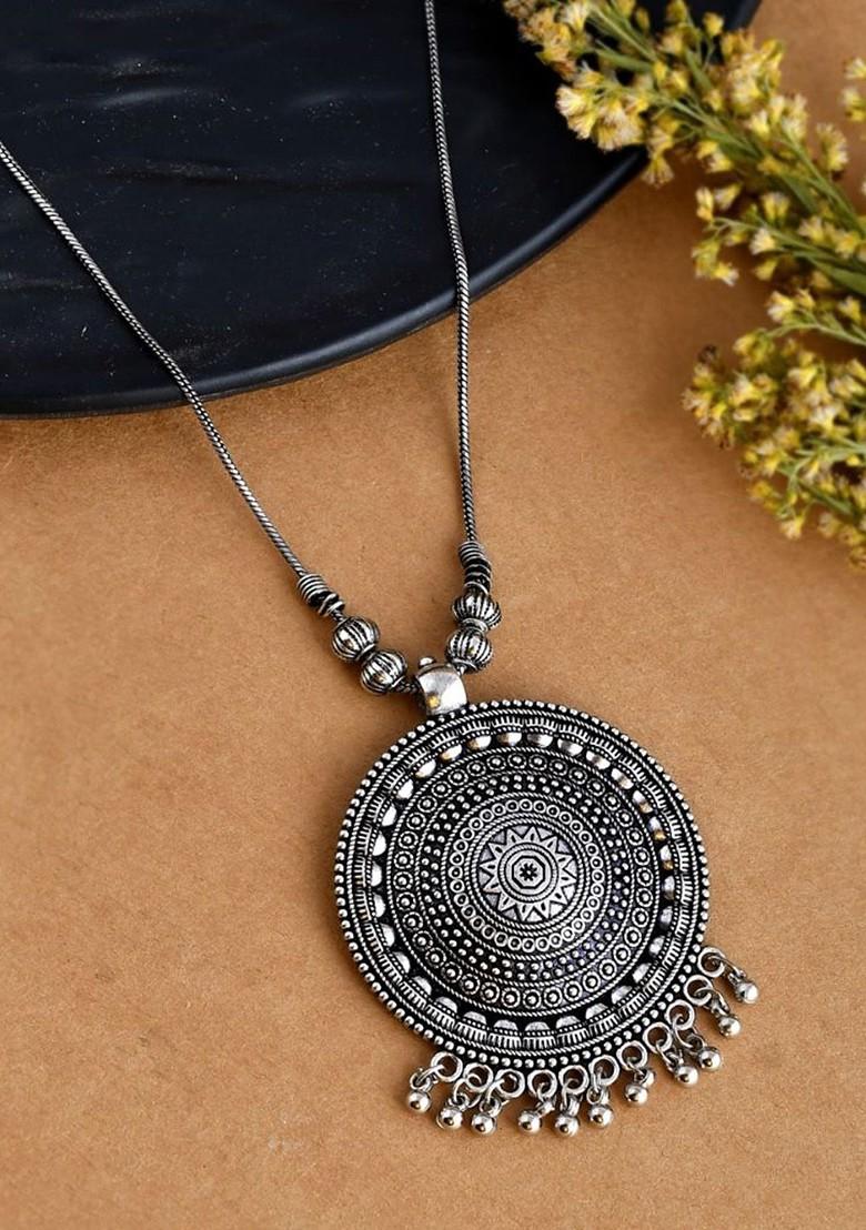 Silver Plated Artificial Beaded Oxidised Necklace