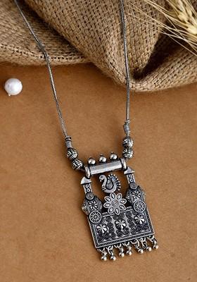 Silver Plated Oxidised Artificial Beaded Necklace