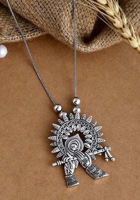 Silver Plated Oxidized Chain Pendant