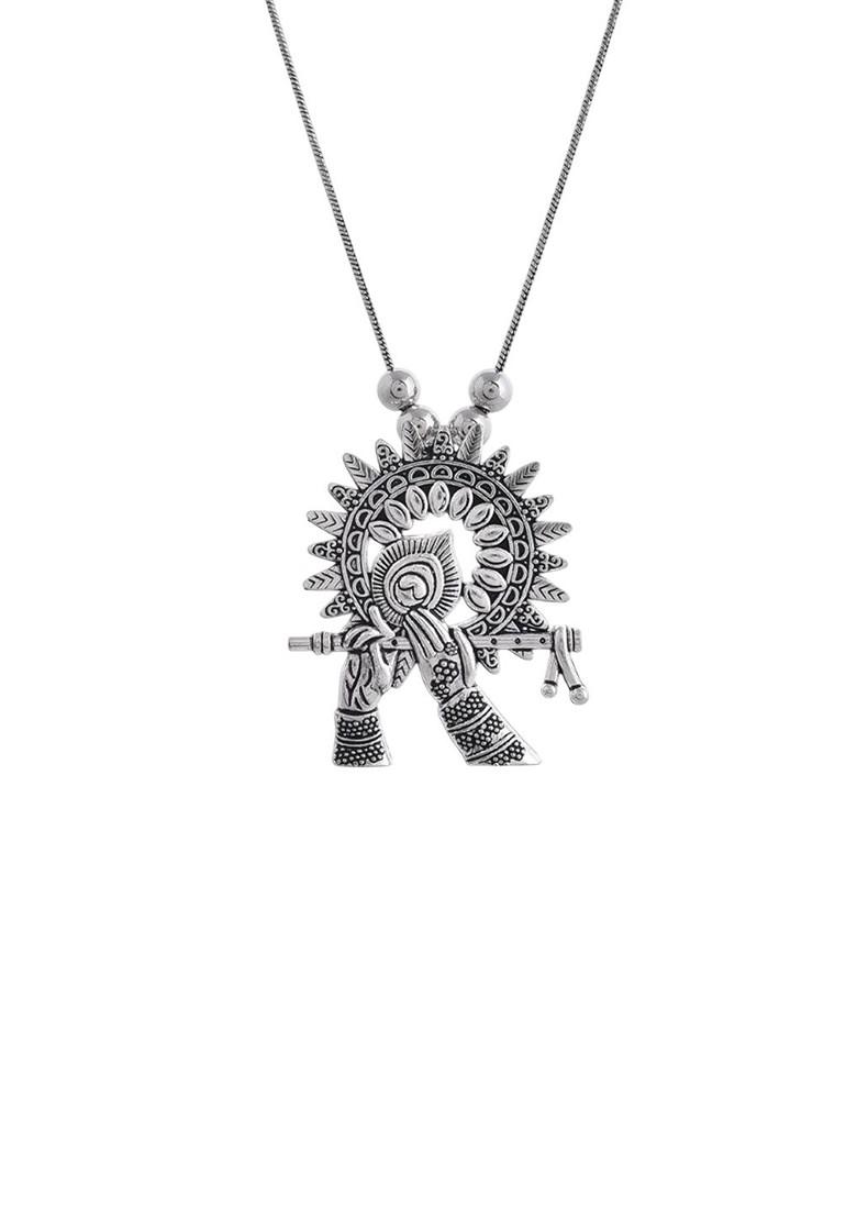 Silver Plated Oxidized Chain Pendant