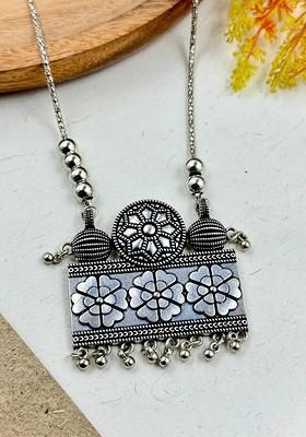 Silver Plated Oxidised Beaded Necklace