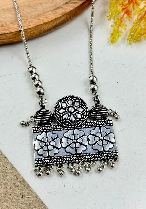 Silver Plated Oxidised Beaded Necklace