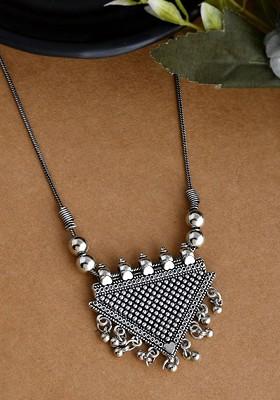 Silver Plated Artificial Beaded Oxidised Necklace