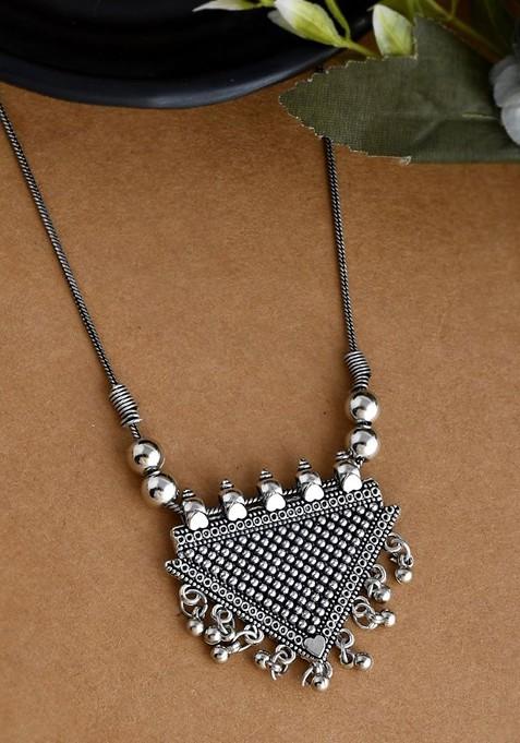 Silver Plated Artificial Beaded Oxidised Necklace