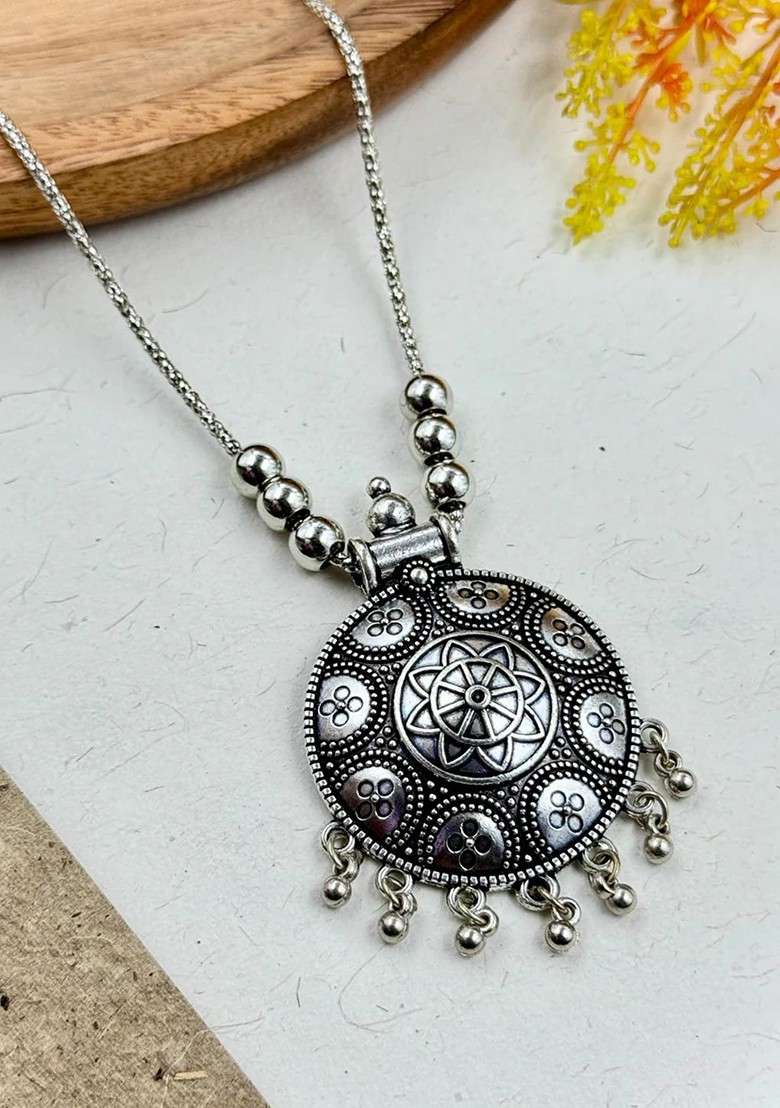 Silver Plated Circular Oxidised Chain - Indya