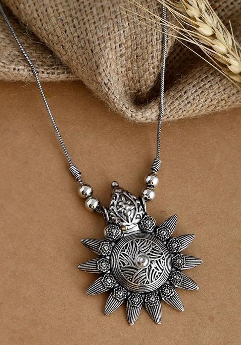 Brass Silver Plated Oxidised Necklace