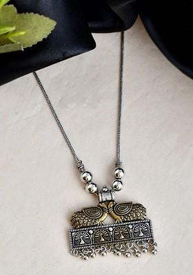 Gold Plated Peacock Shaped Oxidised Pendant With Chain