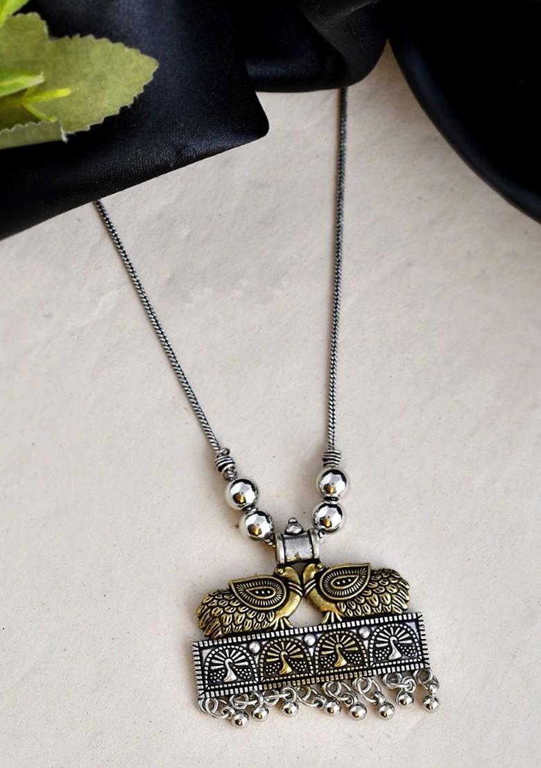 Gold Plated Peacock Shaped Oxidised Pendant With Chain