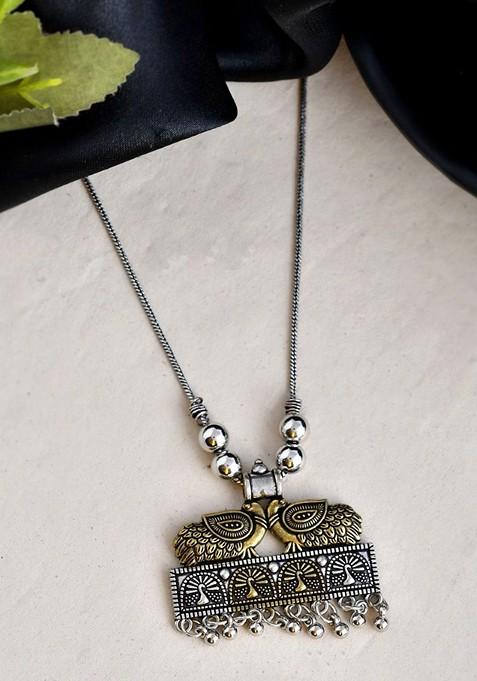 Gold Plated Peacock Shaped Oxidised Pendant With Chain