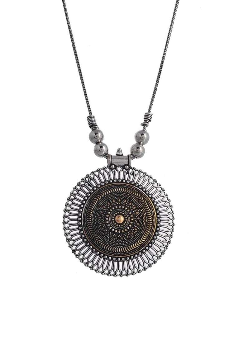 Brass Oxidised Necklace - Indya