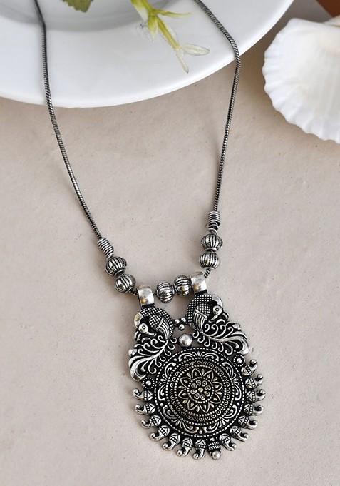 Silver Plated Oxidised Necklace