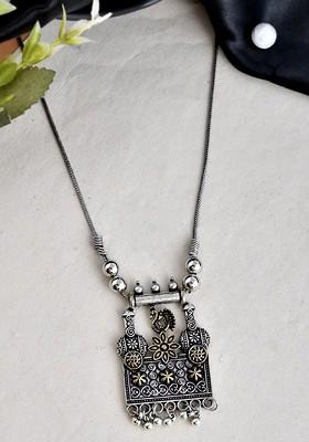 Gold And Silver Plated Oxidised And Beaded Necklace