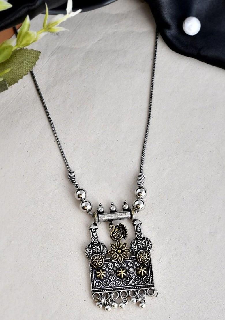 Gold And Silver Plated Oxidised And Beaded Necklace