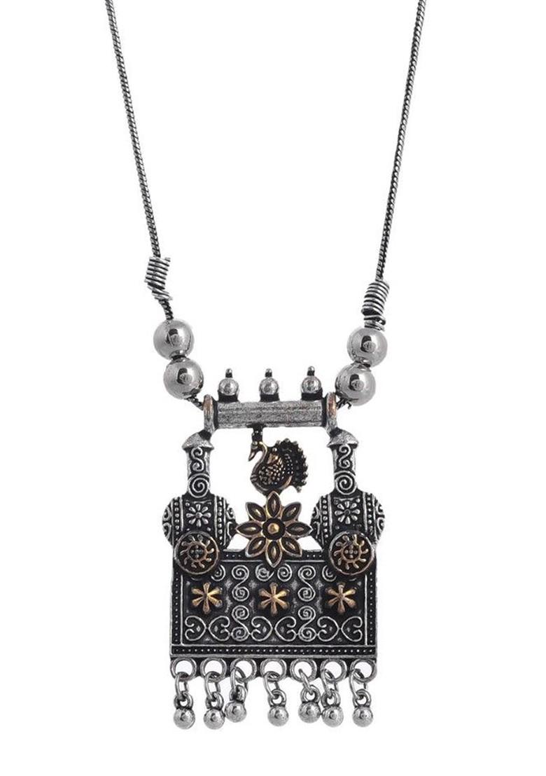 Gold And Silver Plated Oxidised And Beaded Necklace