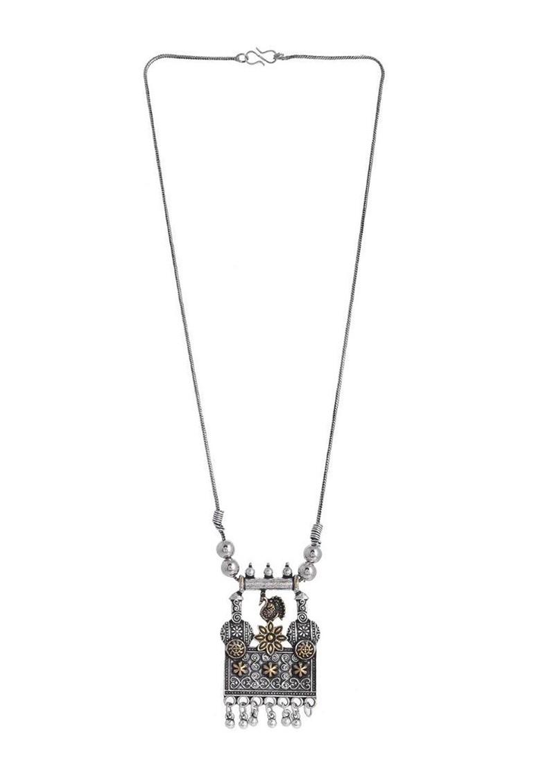 Gold And Silver Plated Oxidised And Beaded Necklace