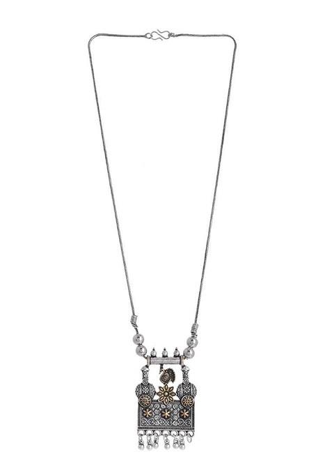 Gold And Silver Plated Oxidised And Beaded Necklace