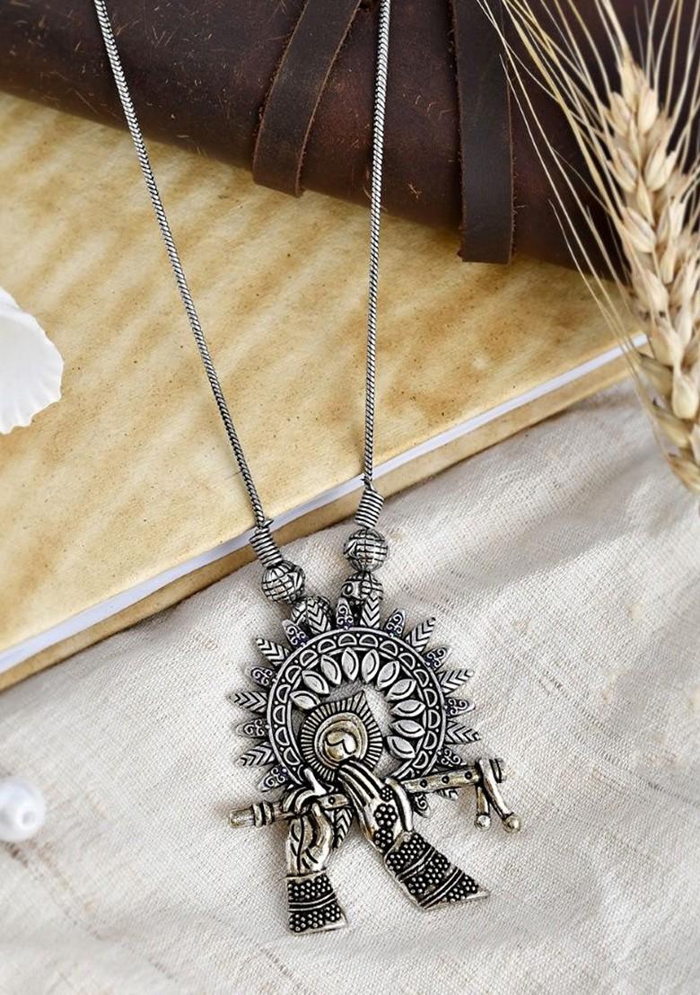 Silver Plated And Gold Plated Oxidised Dual Tone Pendant Chain