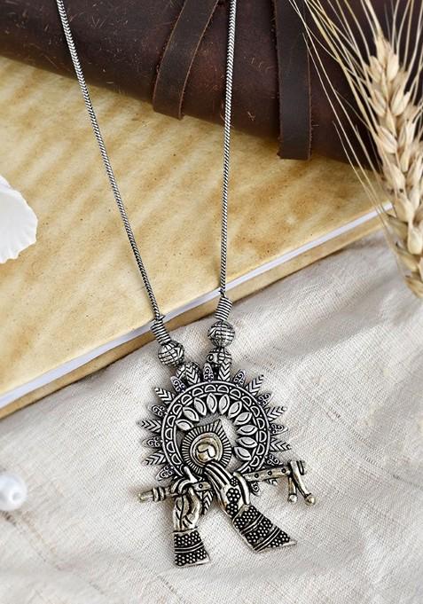 Silver Plated And Gold Plated Oxidised Dual Tone Pendant Chain