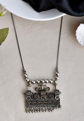 Silver Plated Artificial Beaded Oxidised Necklace