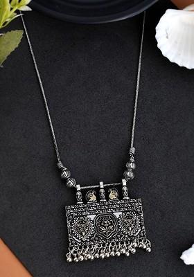 Silver Plated Oxidised Artificial Beaded Necklace