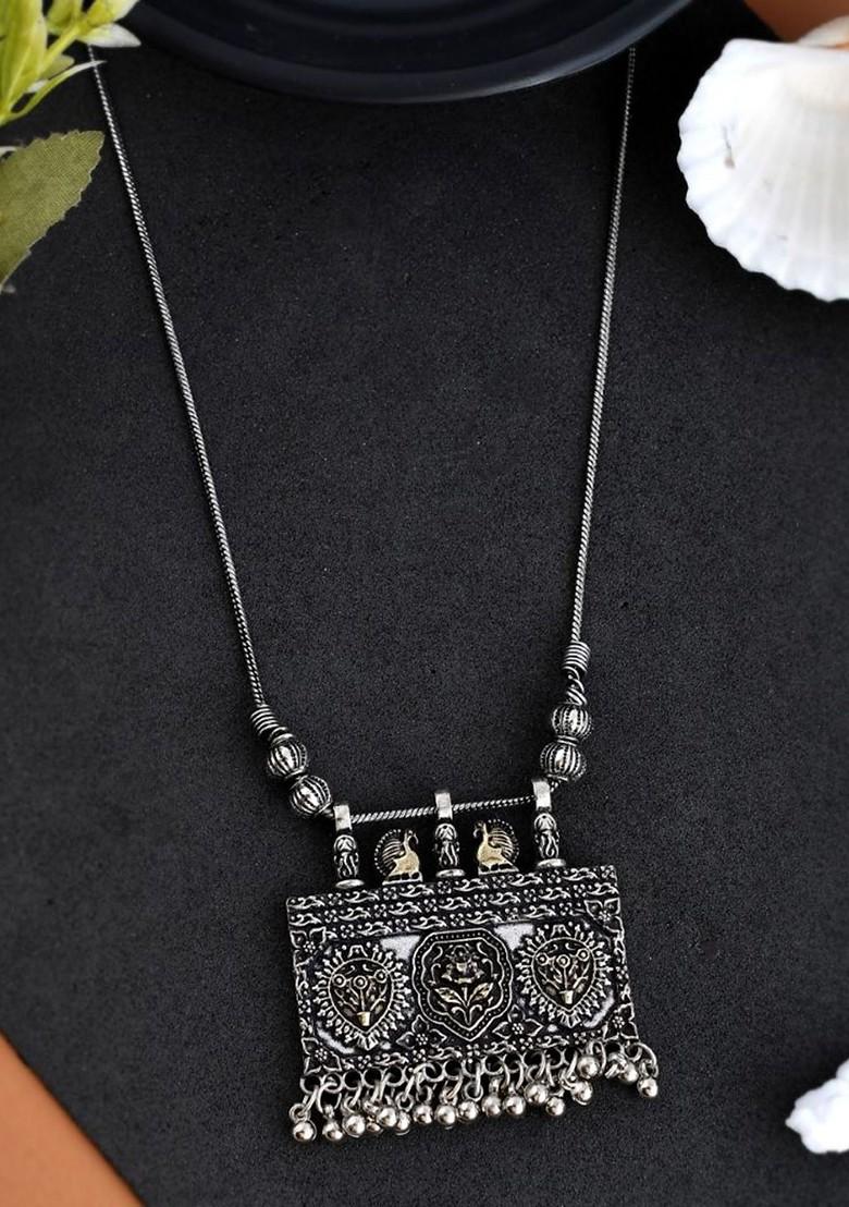 Silver Plated Oxidised Artificial Beaded Necklace