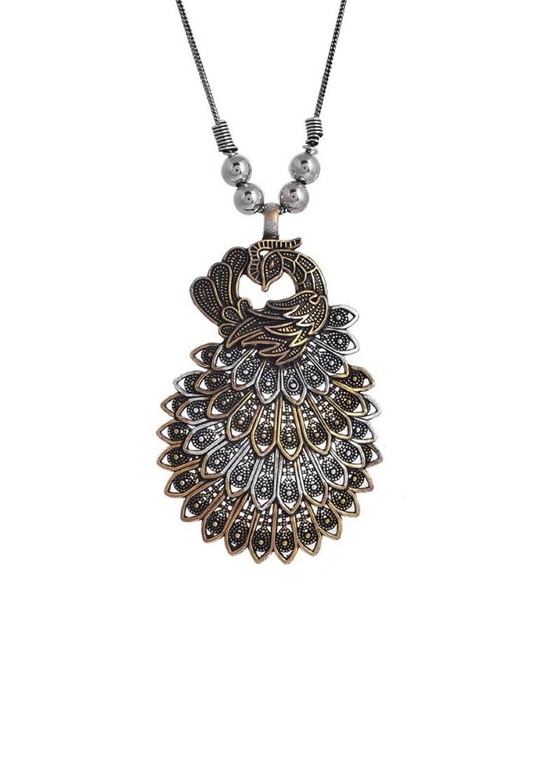Gold Plated Peacock Shaped Dual Tone Chain Pendant