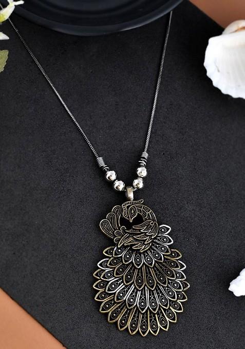 Gold Plated Peacock Shaped Dual Tone Chain Pendant