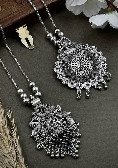 Set Of 2 Silver Plated Necklace