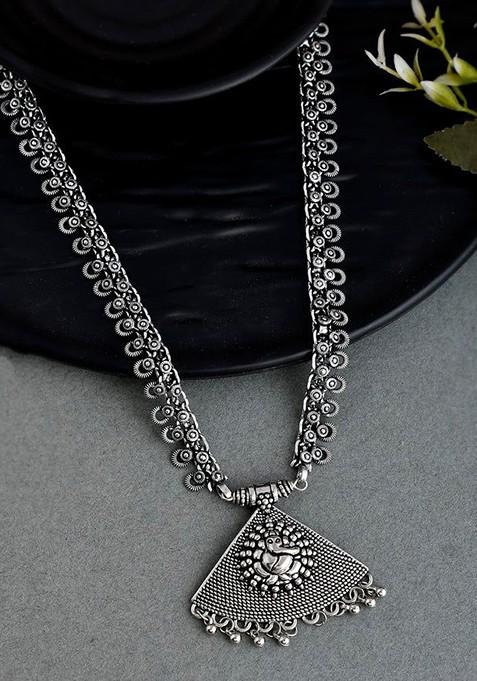 Silver Plated Oxidised Spring Necklace