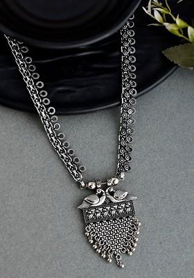 Silver Plated Oxidised Spring Chain Necklace