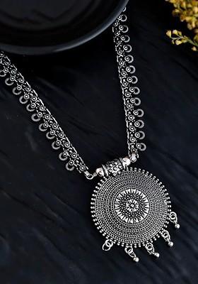 Silver Plated Oxidised Statement Necklace