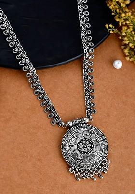 Silver Plated Oxidised And Beaded Necklace