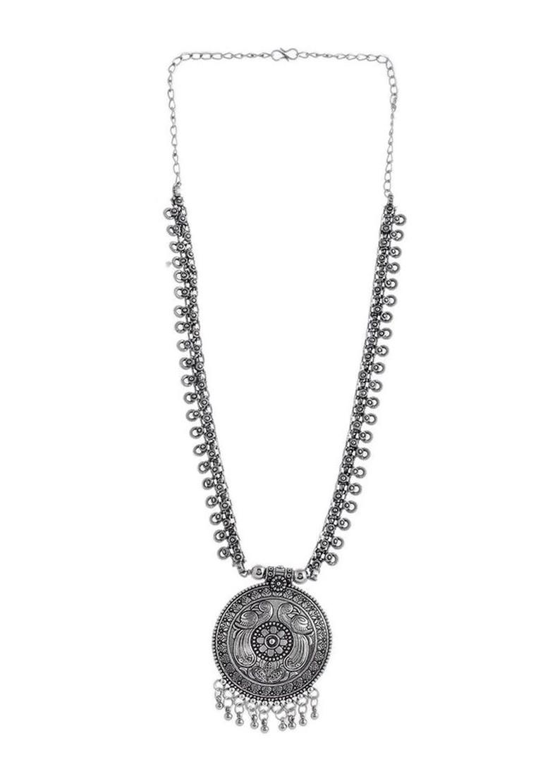 Silver Plated Oxidised And Beaded Necklace
