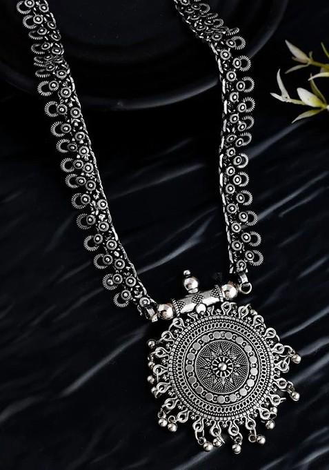 Silver Plated Artificial Beaded Oxidized Necklace